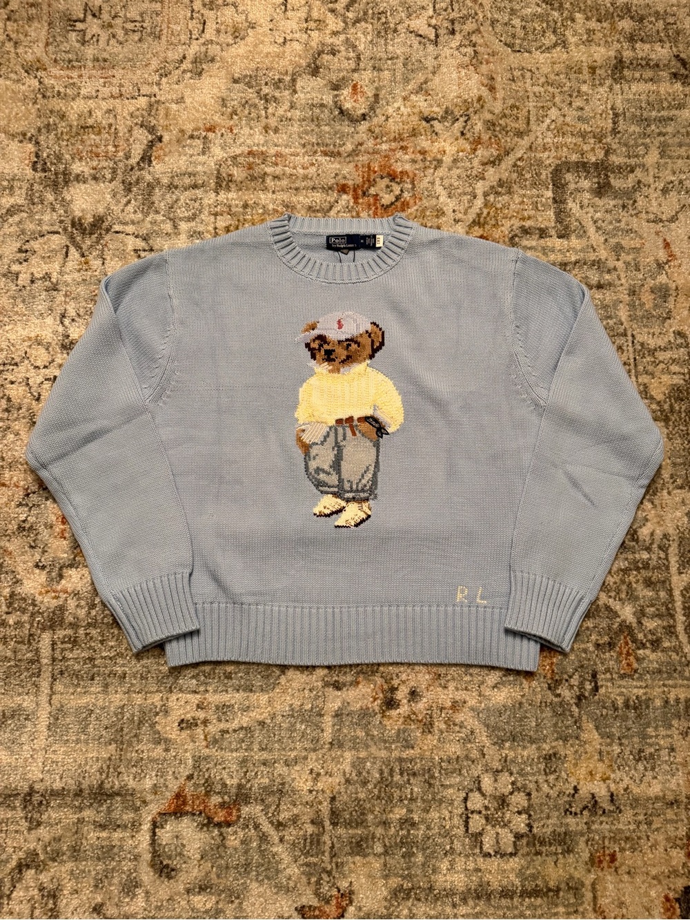 Ralph Lauren Light Blue Crewneck Sweater with Bear Motif
